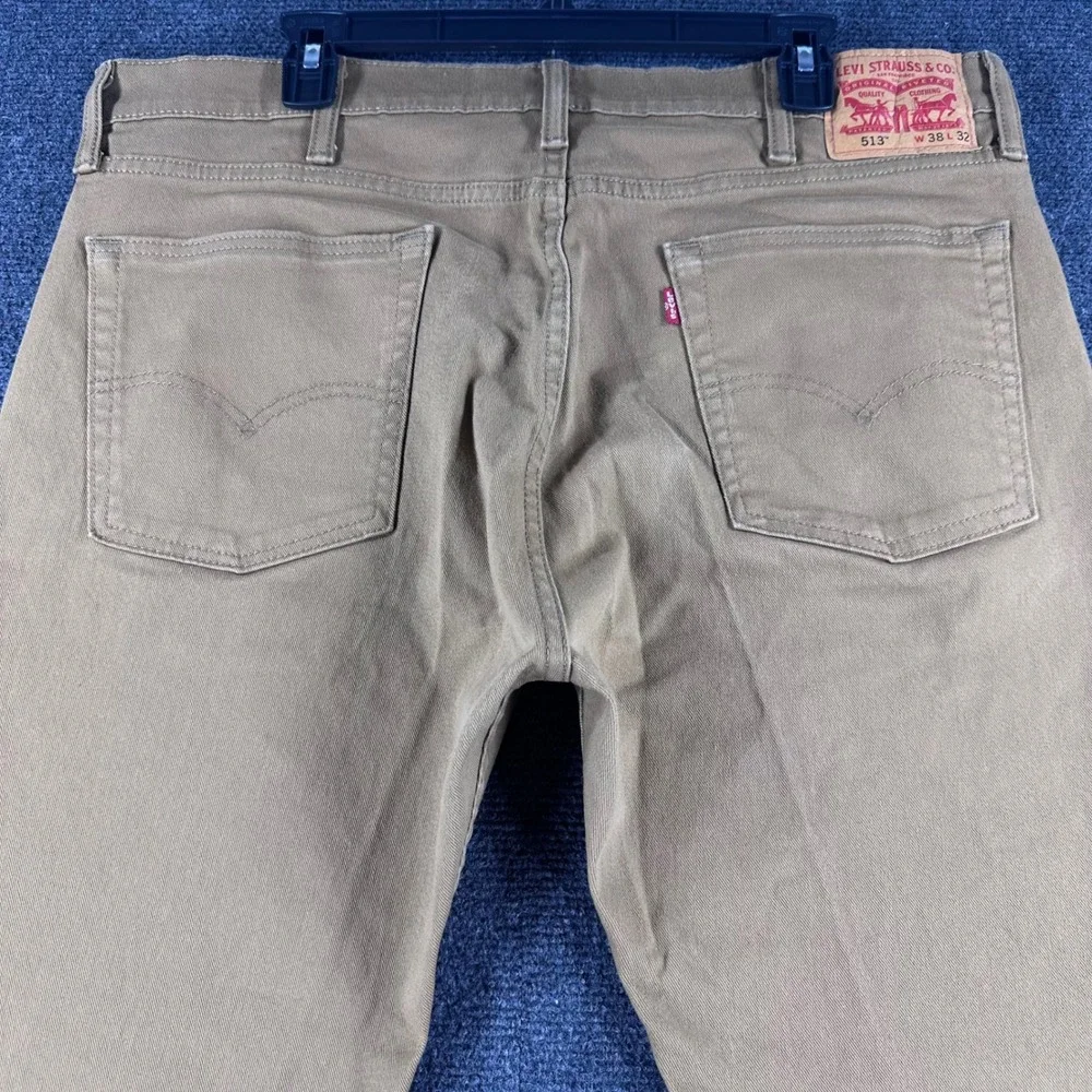 Levi's 513 Slim Straight Pants Mens 38x32 W38 L32 Tan Khaki Stretch Casual